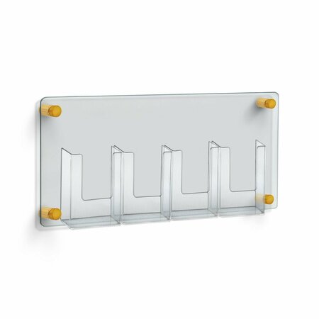 AZAR DISPLAYS Four-Pocket Trifold Wall Mount Brochure Holder with Gold Stand Off Caps 105580-GLD
